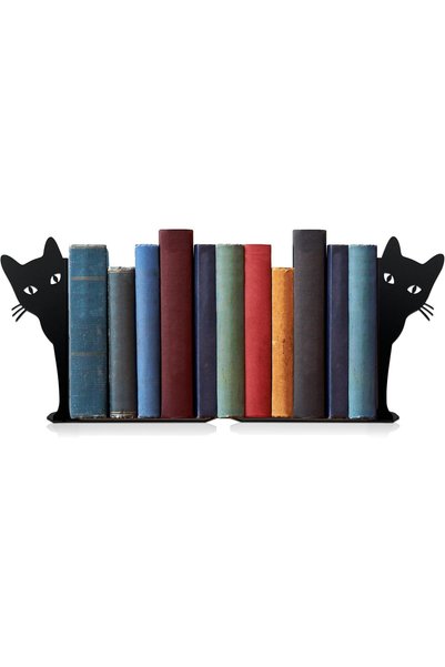Yelajoy قطعتان من حاملات الكتب على شكل قطة كرتونية، دعامات معدنية زخرفية للكت...