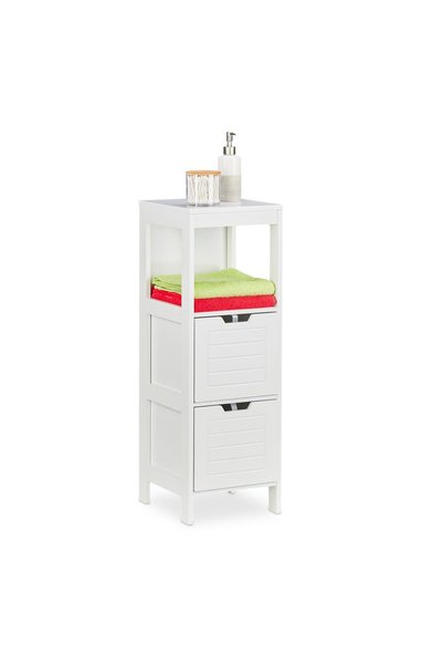 Relaxdays Dulap de baie, 2 sertare, MDF, alb, 90 x 30 x 30 cm