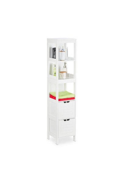 Relaxdays Dulap de baie, 3 rafturi deschise, 2 sertare, MDF, alb, 144 x 30 x ...