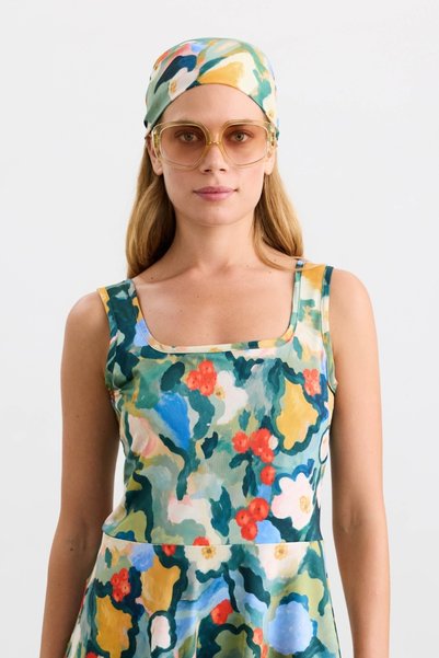 BE BLUE Abstract Floral Swimsuit Bandana