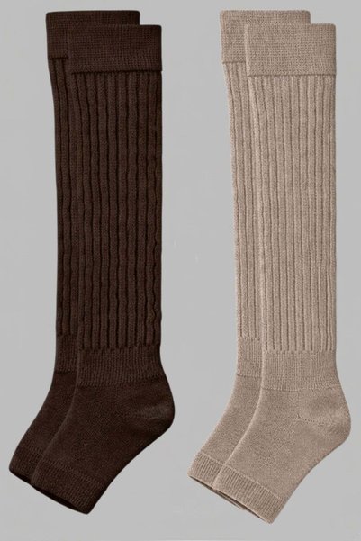 COTENCONCEPT 2 Pairs of Fingerless, Thick Ribbed, Above-Knee Leggings with Co...