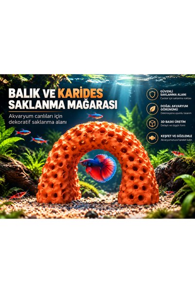 Ofis Dizayn 3D Baskı Karides ve Yavru Balık Saklanma Mağarası Akvaryum Dekoru