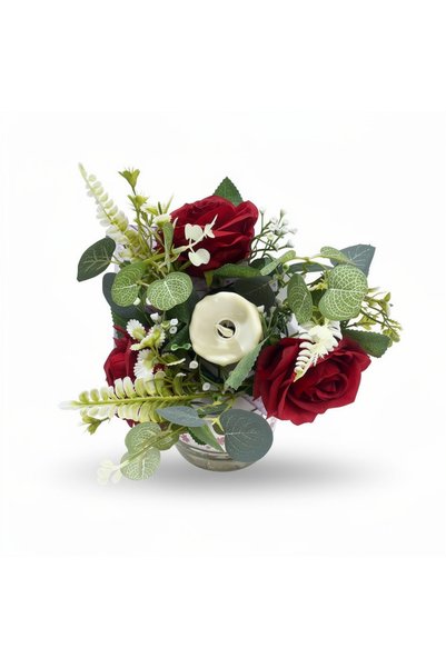 Ruyidecor Aranjament floral cu lumânare decorativă, 6 capete, 30 cm, vișiniu