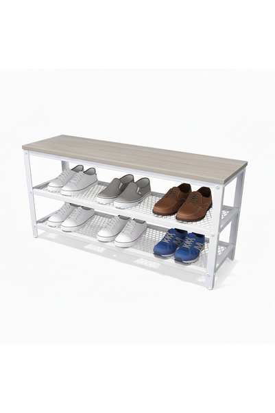 Relaxdays Suport de pantofi cu bancă, 100 x 30 x 45 cm, 3 niveluri, 2 rafturi...
