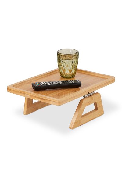 Relaxdays Tavă pentru canapea, mânere flexibile, bambus, 13 x 35 x 26,5 cm