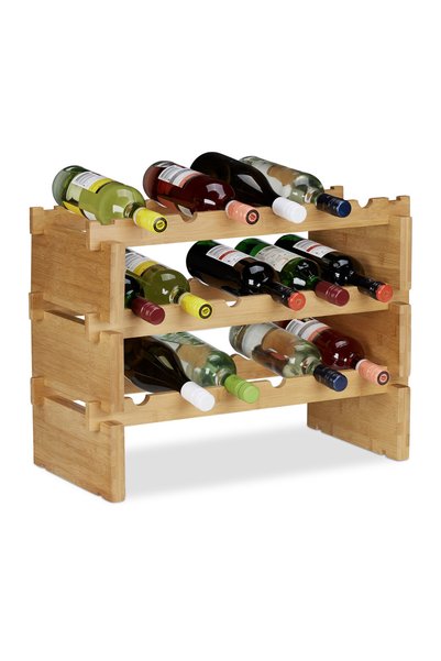 Relaxdays Suport pentru sticle de vin, din bambus, 3 niveluri, pentru 18 stic...