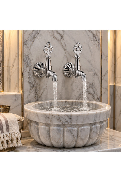 Osmanlı Motifli Krom Hamam Musluğu 2’li Set