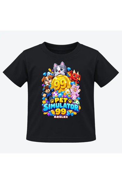Malfini Tricou personalizat "Roblox – Pet Simulator 99", Negru, Copil, Bumbac...