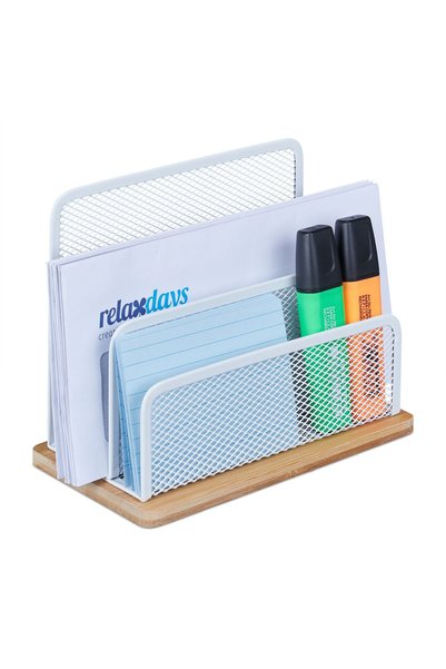 Relaxdays Suport de hârtie metalic și din bambus, alb/maro deschis, 15x10x18,...