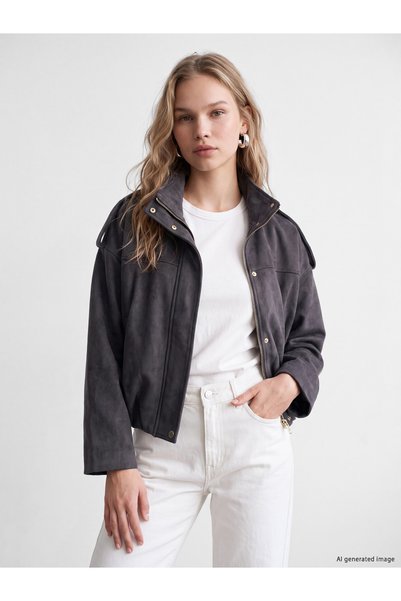 LC Waikiki Oversize Women's Bomber Suede Look Jacket