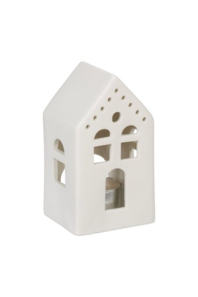 Relaxdays Suport de lumânare din porțelan, casă cu feronerie, alb, 12x6x6.5cm
