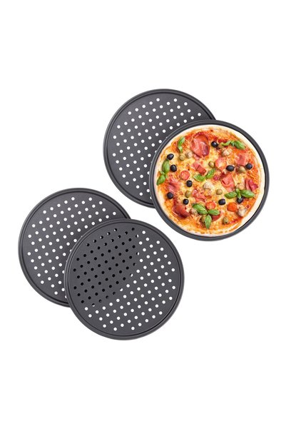 Relaxdays Set de 4 tăvi rotunde pentru pizza Relaxdays, antracit, 1x32x32 cm