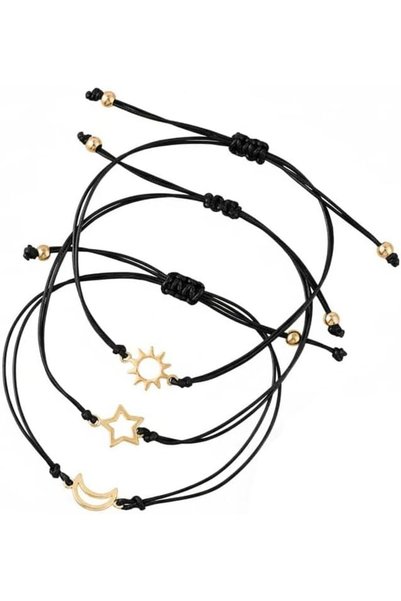 KASTWAVE Friendship Bracelets Sun Moon Star 3 Pack, Adjustable String Braided...