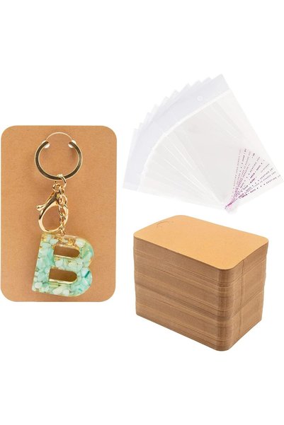 Boolygo 100 Pcs Keychain Display Cards with Self-Sealing Bags, 3'' x 4.7'' Ke...