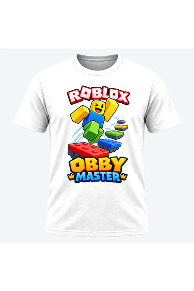 Malfini Tricou personalizat "Roblox – Obby Master", Alb, Bărbați, Bumbac 100%,