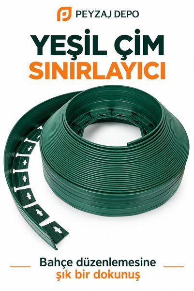 FABA Peyzaj Depo Yeşil Esnek PVC Çim Sınırlayıcı 25 Metre 7,5 cm + 50 Plastik...