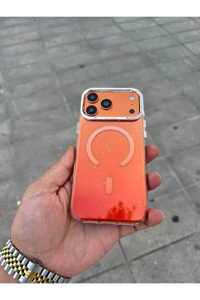 madamcase غطاء لهاتف آبل آيفون 17 برو، باللون البرتقالي، مزين بحجر "ستاردست" ...
