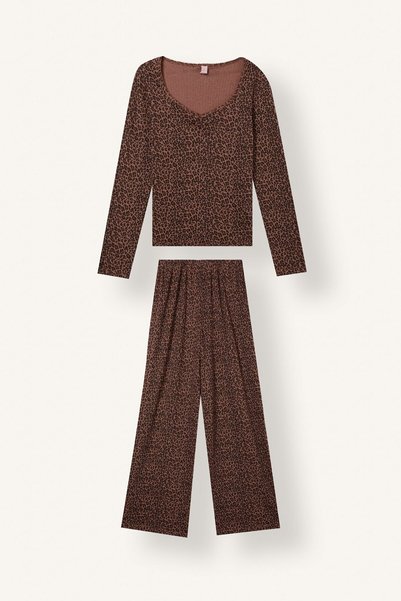 DeFacto Regular Fit Leopard Print Long Sleeve Pajama Set I8786Ax26Au