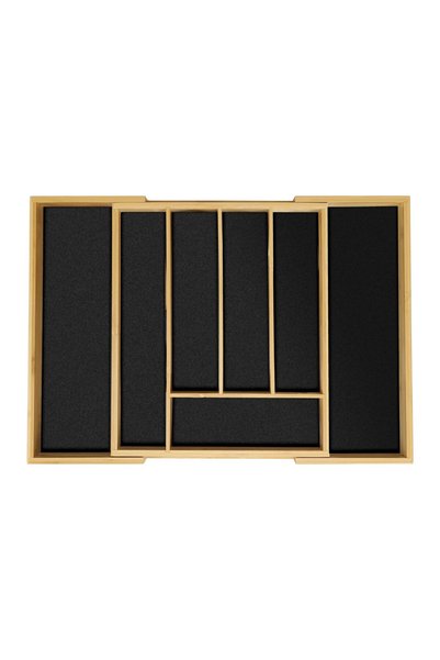 Relaxdays Tavă extensibilă pentru tacâmuri, maro deschis/negru