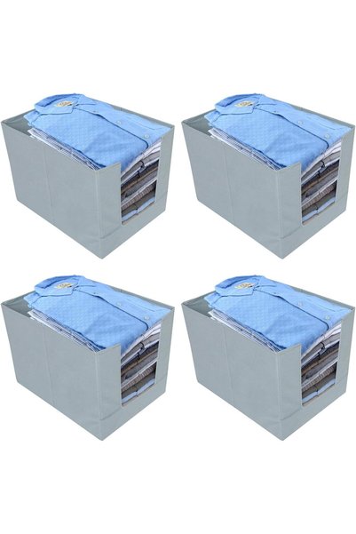 Kuber Industries non-woven 4 pieces shirt stacker wardrobe organizer (grey), ...