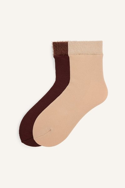 DeFacto 2-Pair Plush Cuffed Winter Socks for Girls I4667A8Ns