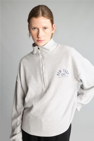 DeFacto Relaxed Fit Half-Zip Embroidered Thessaloniki Fabric Sweatshirt J1454...