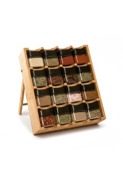 Relaxdays Suport de condimente din bambus, Relaxdays, 16 borcane, 35x30x9cm, ...