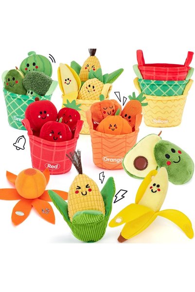 Soofam Baby Sensory Toys – 16 PCS Plush Fruit & Veggie Color Sorting Play Foo...