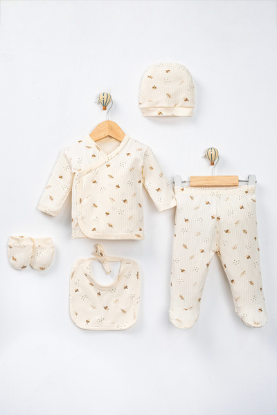 FURYATEX Mini Oak Patterned 5-Piece Baby Hospital Outfit Set, 100% Cotton, Ne...