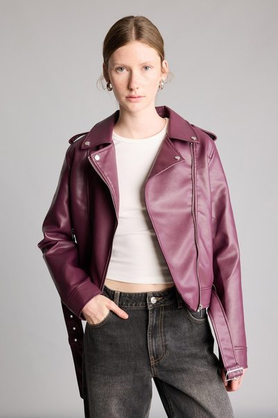 DeFacto Regular Fit Biker Collar Belted Faux Leather Jacket I2760Ax26Au