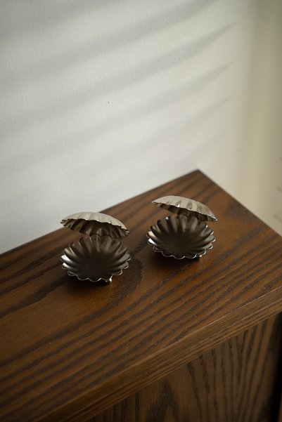 Dekorzdükkan Mini Silver 2'li Midye Model Kaplama Lokumluk ve Şekerlik