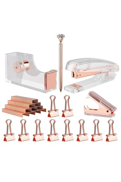 KİDMEN Rosegold Desk Accessory Kit,Set of Stapler, Staple Remover,1000pcs Sta...