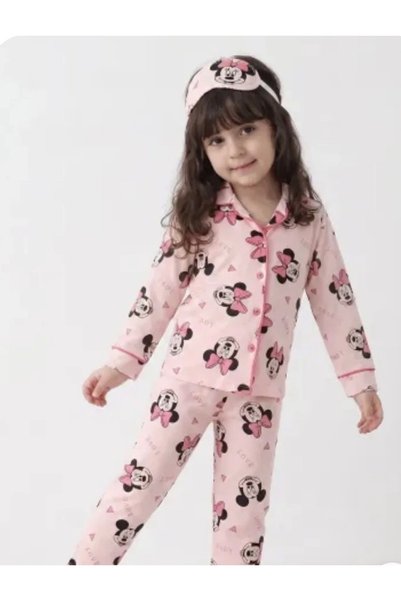 Genel Markalar Minnie Mouse Desenli Göz Bantlı Kız Çocuk Pijama Takımı