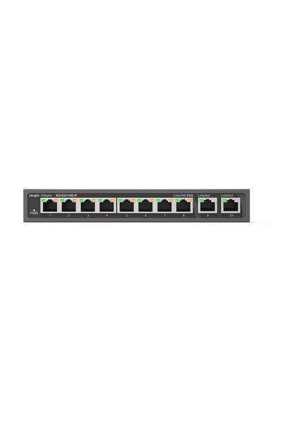 RUIJIE Reyee RG-ES110D-P 8 Port 10/100 + 2X Gigabit RJ45 UPLINK Metal Kasa 110W POE Switch