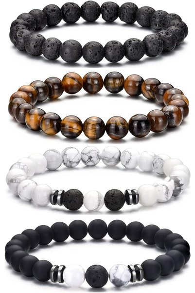 GENERAL RANKEEF Tiger Eye Bracelet For Men 8MM Natural Stone Beads Bracelet S...