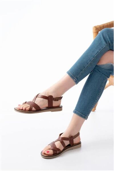 Nur store Çanta Women's Street Orthopedic Leather Open-Toe Sandals · Color: B...