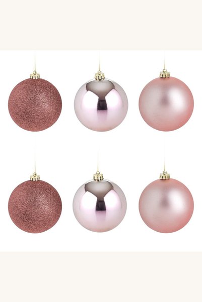 Comerivo Globuri roz mate si cu glitter pentru brad, set de 6 bucati, diametr...