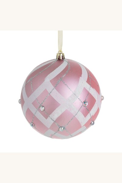 Comerivo Glob de brad roz cu glitter alb si irizat, cu strass, 12 cm, pentru ...