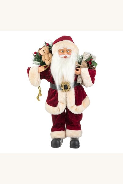 Comerivo Figurina Mos Craciun pentru decor de sarbatori, costum bordo cu sac ...