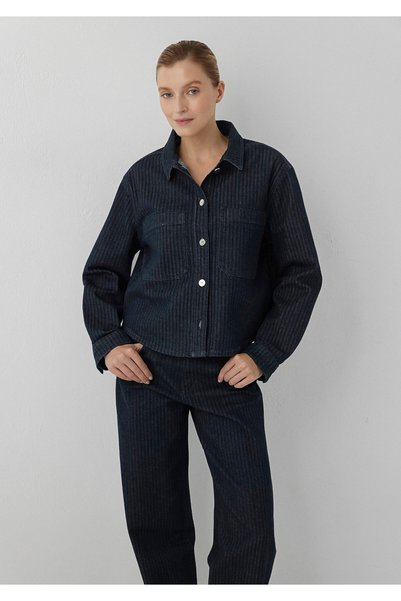 Mavi Norina Denim Studio Çizgili Rinse Jean Gömlek Crop / Kısa Kesim 1210779-...