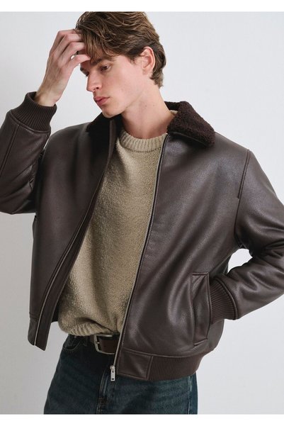 Mavi Kahverengi Suni Deri Ceket Loose Fit / Bol Rahat Kesim 0110869-70220
