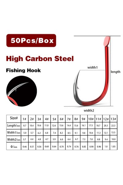 Choice Size 13 50psc Red STBT 50Pcs/Box ISEAMA High-Carbon Steel Red Fishing ...