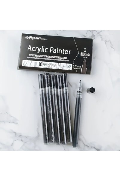 Choice Black Flysea 6 Pack Acrylic Paint Pens, Black or White, 0.7mm Extra Fi...