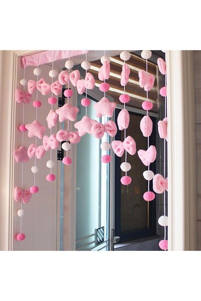 Yelajoy Plush Door Curtain, Bows Stars Balls Window Curtain, Self-Adhesive En...
