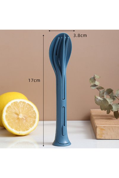 Choice Dark blue 3Pcs Portable Tableware Set Wheat Straw Dinnerware Detachabl...