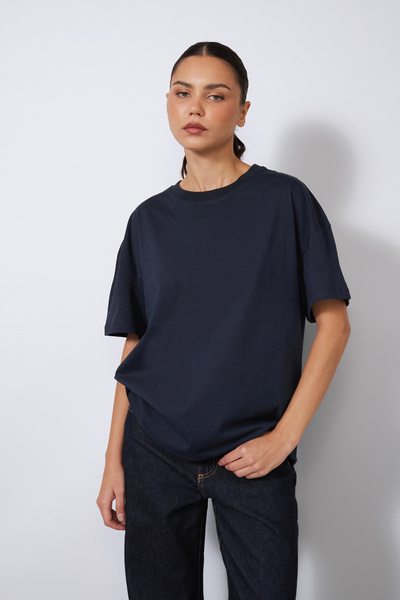 Nisan Cycling Collar Short Sleeve Cotton Basic T-Shirt Navy Blue