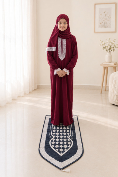 Miras Girls Prayer Set 2 Pieces Sheet and Rug for 10 to 12 Years Old Cotton F...