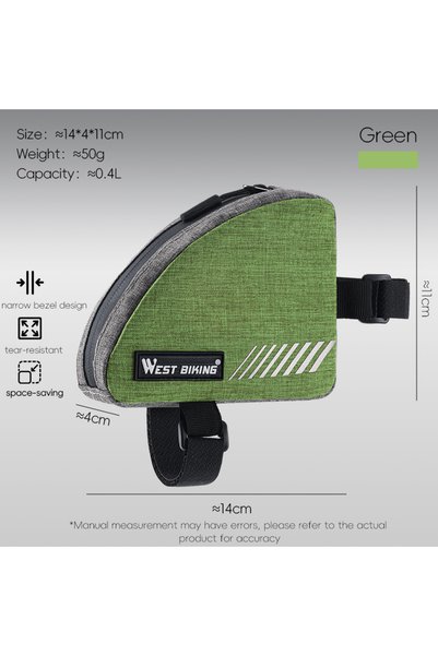 Choice 0.4L green WEST BIKING Mini Triangle Bike Bag 0.4L Bicycle Frame Front...