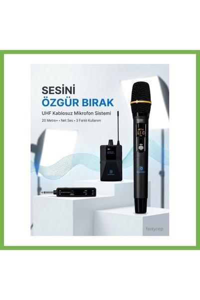 Bezos UHF Kablosuz Mikrofon Seti El Yaka ve Boyun Mikrofonlu 6.5mm Alıcılı 3.5mm Çeviricili Profesyone UMT