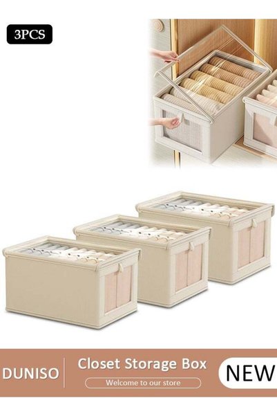 DUNISO 3 Pieces Foldable Closet Storage Organizer with Clear Lid and Window, ...